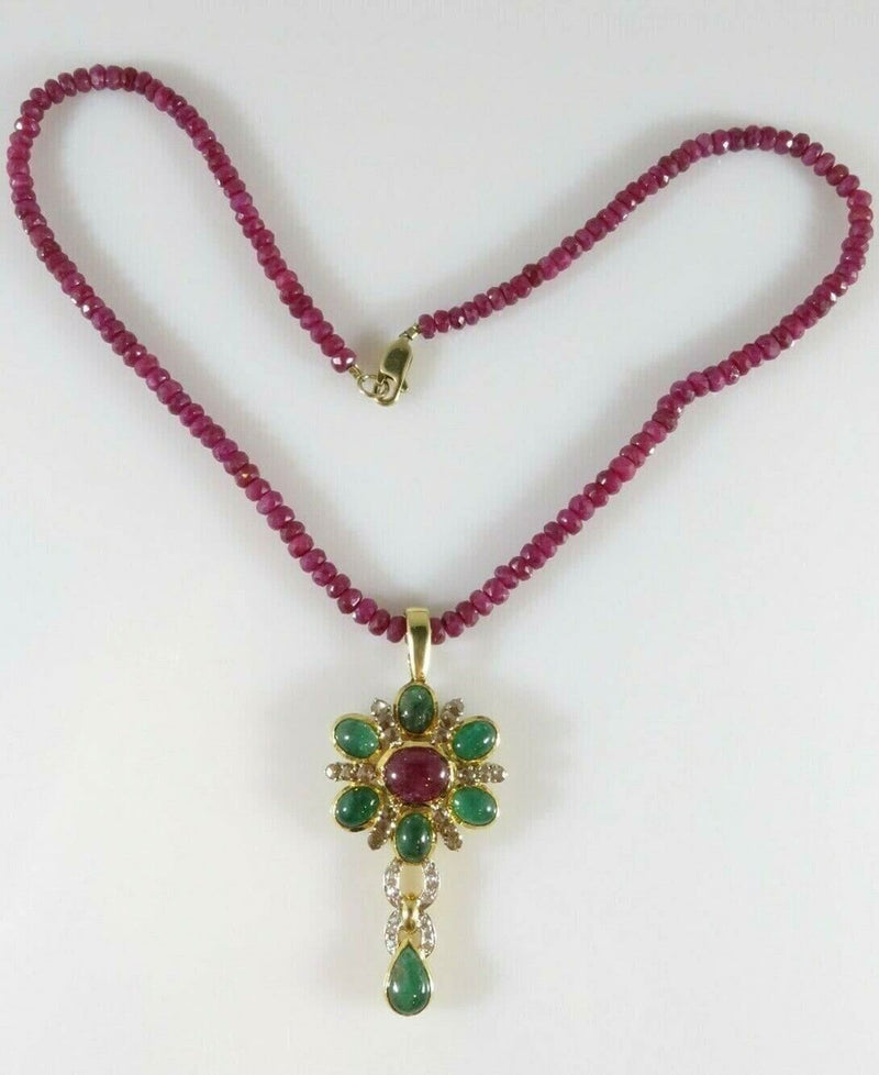 18K Gold 30 Diamond 6 Emerald & Ruby Enhancer With Custom Ruby Necklace product image for Just Stuff I Sell, clear front view, neutral background, original listing photo, optimized descriptive alt text, centered composition variant 3