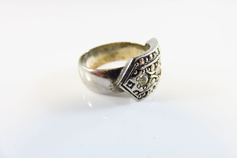 Triple Stone Blackened Silver Metal Ring Round Faceted Glass Size 5 1/2 product image for Just Stuff I Sell, clear front view, neutral background, original listing photo, optimized descriptive alt text, centered composition variant 2