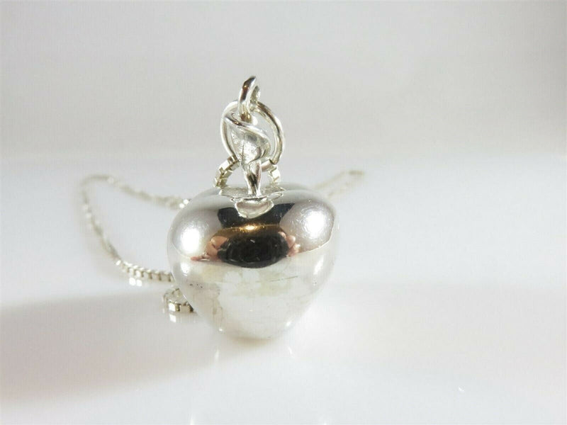 Unusual 3D Apple Pendant with 20" Box Chain Sterling Silver Necklace product image for Just Stuff I Sell, clear front view, neutral background, original listing photo, optimized descriptive alt text, centered composition variant 9