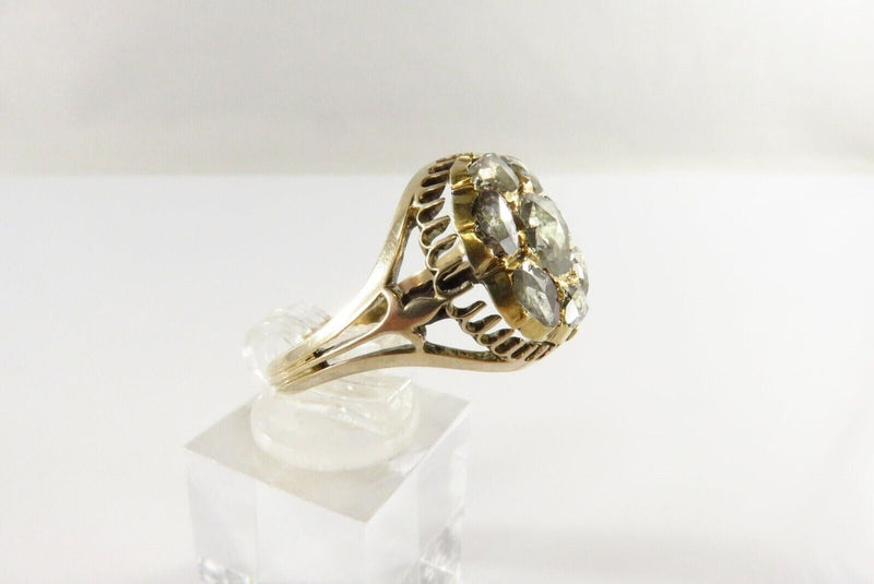 Victorian Round Rose Cut Diamond Cluster Statement Ring Unisex Size 10
