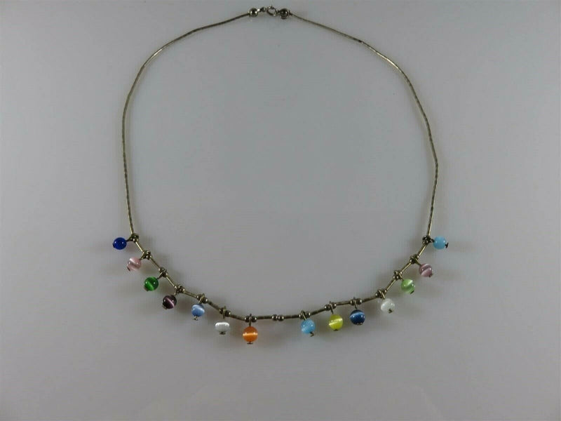 16" TL Sterling Silver Boho Bead & Multicolored Ball Enhancer Necklace product image for Just Stuff I Sell, clear front view, neutral background, original listing photo, optimized descriptive alt text, centered composition variant 5