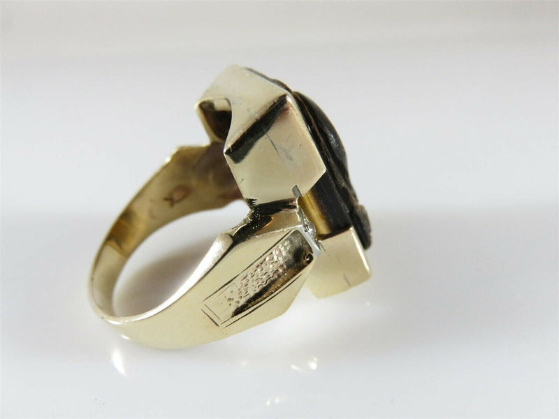 Carved Roman Soldiers In Profile 10K Gold Tigers Eye Diamond Ring Size 11.5 product image for Just Stuff I Sell, clear front view, neutral background, original listing photo, optimized descriptive alt text, centered composition variant 10