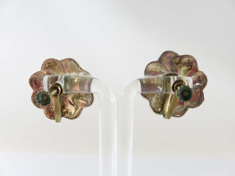 Pinwheel Flower Form Abalone & Sterling CBL Taxco Mexico Screw Back Earrings product image for Just Stuff I Sell, clear front view, neutral background, original listing photo, optimized descriptive alt text, centered composition variant 4