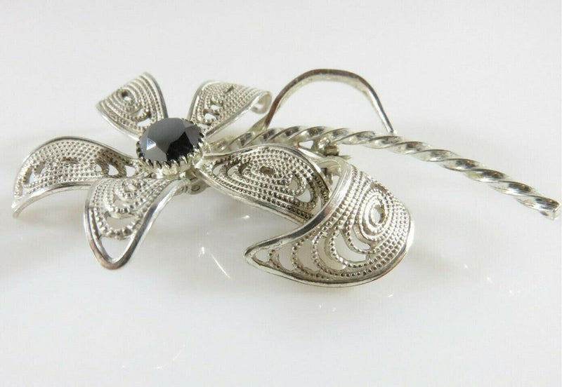 Lovely Sterling Silver Wire Filigree Twisted Wire Brooch Faceted Hematite Stone product image for Just Stuff I Sell, clear front view, neutral background, original listing photo, optimized descriptive alt text, centered composition variant 3