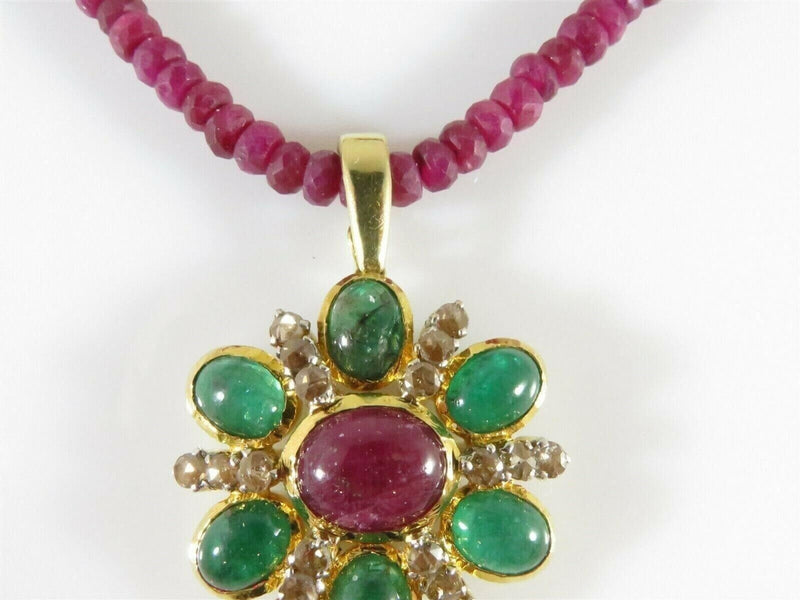 18K Gold 30 Diamond 6 Emerald & Ruby Enhancer With Custom Ruby Necklace product image for Just Stuff I Sell, clear front view, neutral background, original listing photo, optimized descriptive alt text, centered composition variant 4