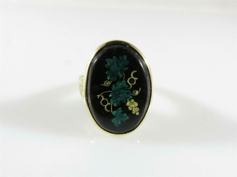 Antique 14K Statement Ring Enameled Leaf Grape Design with Chamfered Band Sz 6 product image for Just Stuff I Sell, clear front view, neutral background, original listing photo, optimized descriptive alt text, centered composition variant 9
