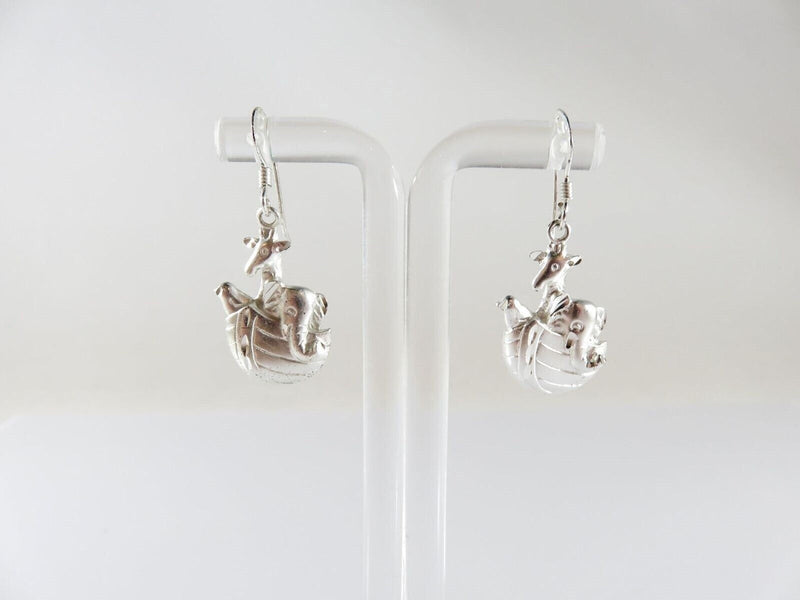 Nice Noah's Ark Elephant Giraffe & Bird Sterling Silver Dangling Earring Set product image for Just Stuff I Sell, clear front view, neutral background, original listing photo, optimized descriptive alt text, centered composition