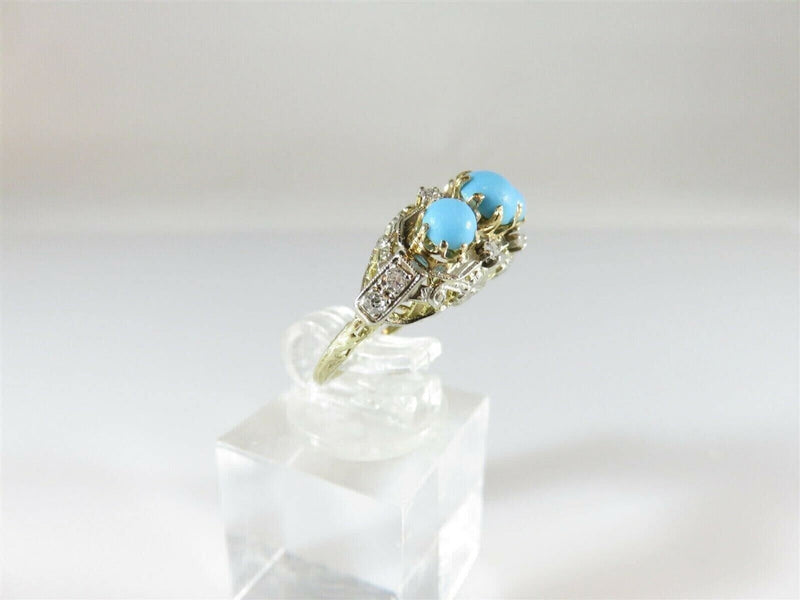 Antique 14K Yellow White Filigree Turquoise Diamond Art Nouveau Ring Size 4.75 product image for Just Stuff I Sell, clear front view, neutral background, original listing photo, optimized descriptive alt text, centered composition variant 3