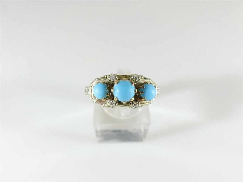 Antique 14K Yellow White Filigree Turquoise Diamond Art Nouveau Ring Size 4.75 product image for Just Stuff I Sell, clear front view, neutral background, original listing photo, optimized descriptive alt text, centered composition variant 2