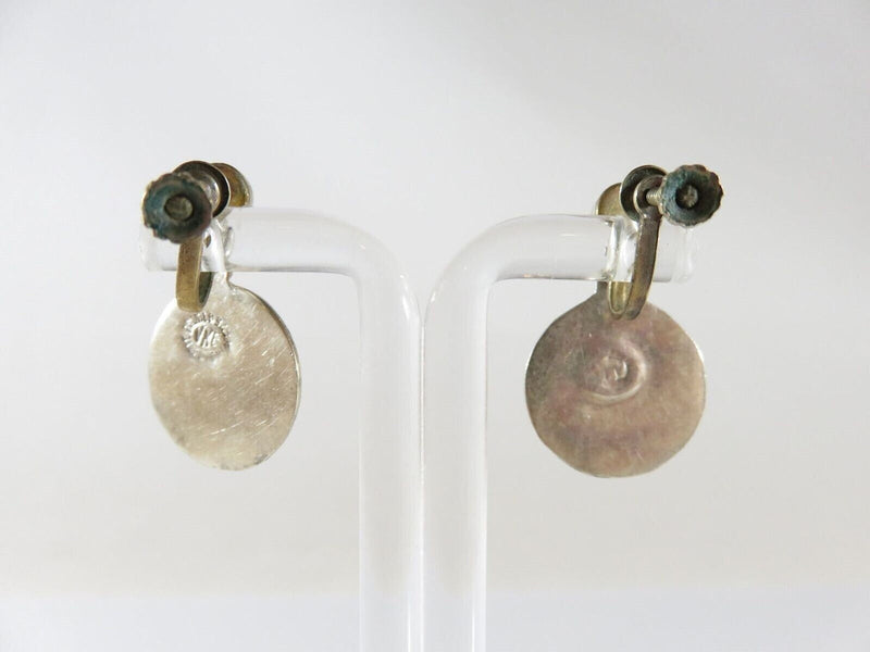 Figural Palm Leaf Disc Abalone & Sterling Taxco Mexico VKE Silver Screw Back Earrings product image for Just Stuff I Sell, clear front view, neutral background, original listing photo, optimized descriptive alt text, centered composition variant 5