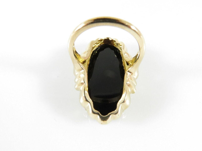 Bold Victorian Style Oval Onyx Rosy Yellow Gold Accented Cocktail Ring Flower Si product image for Just Stuff I Sell, clear front view, neutral background, original listing photo, optimized descriptive alt text, centered composition variant 8