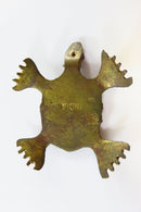 Small Brass Turtle with Little Red Eyes and Scratchy Paws / Vintage