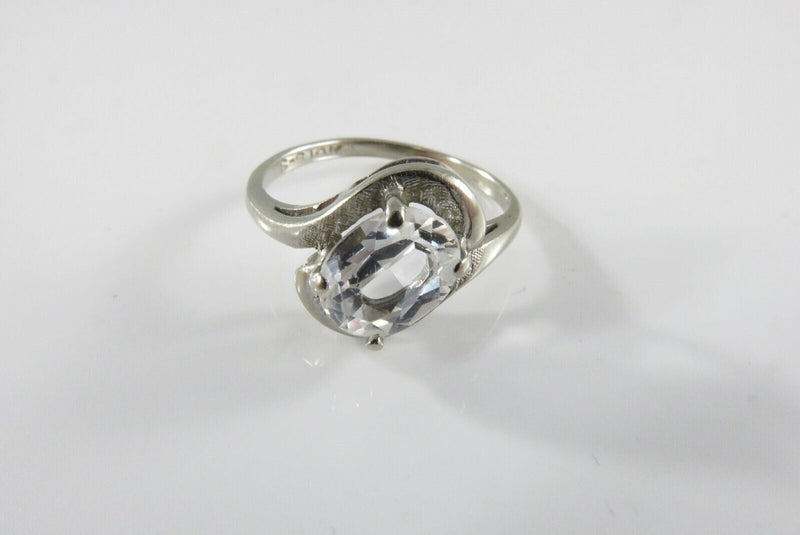 Vintage 10K White Gold Lab Created Quartz Bypass Ring Size 5.5 S-F Inc