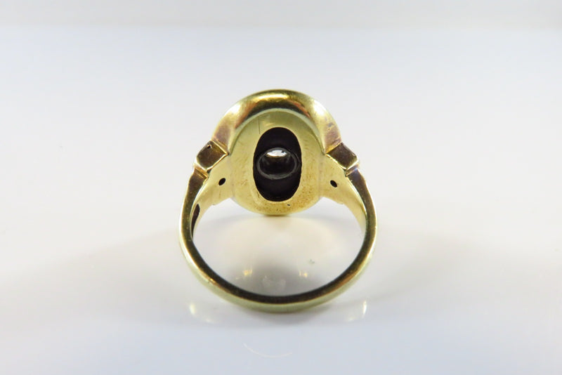 Art Deco 14K Gold Onyx Plaque Ring w/ Diamonds Onyx Size 4