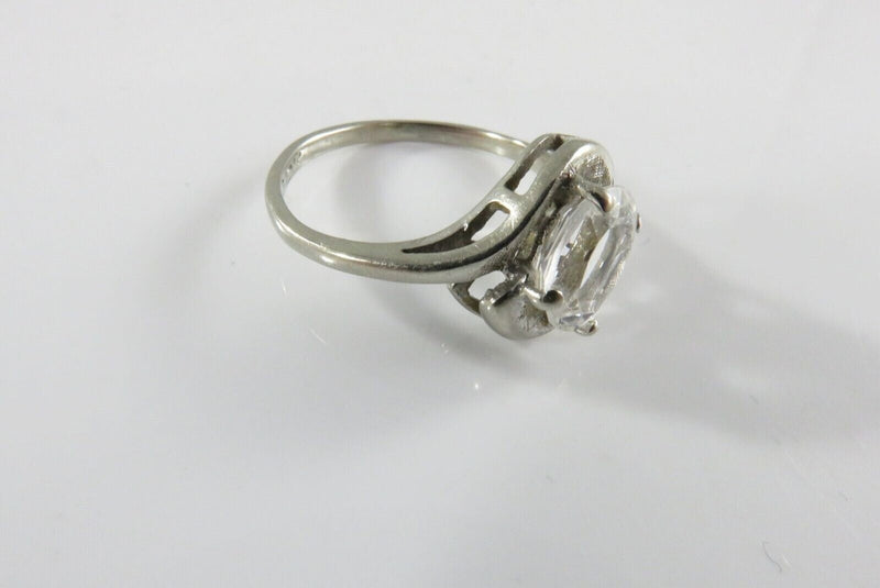 Vintage 10K White Gold Lab Created Quartz Bypass Ring Size 5.5 S-F Inc