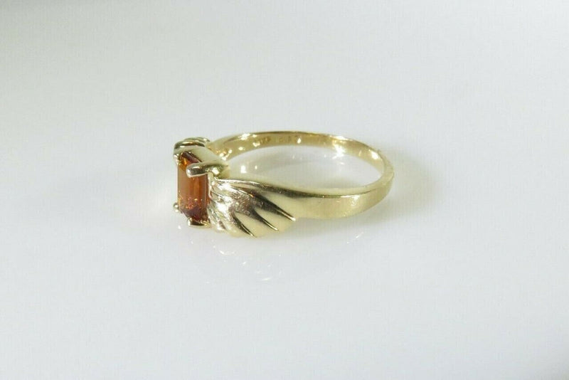 Lovely 14K Yellow Gold and Nice Emerald Cut Citrine Ring w/ Wing Style Band Sz 7 product image for Just Stuff I Sell, clear front view, neutral background, original listing photo, optimized descriptive alt text, centered composition variant 6