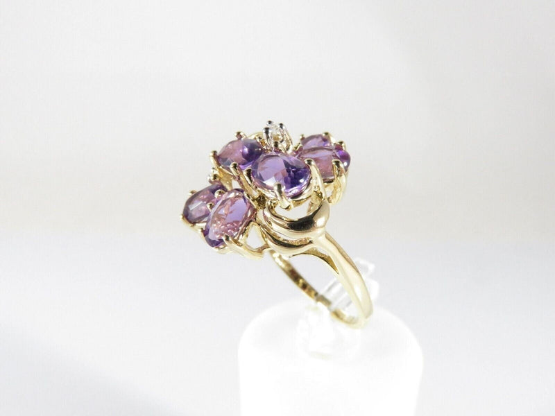 Vintage 14K Gold FL Amethyst Diamond Cluster Ring 7-Stone Split Shank Sz 6.75
