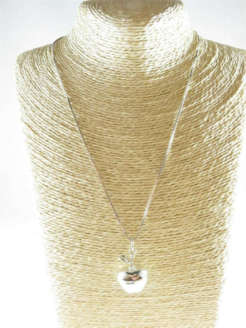 Unusual 3D Apple Pendant with 20" Box Chain Sterling Silver Necklace product image for Just Stuff I Sell, clear front view, neutral background, original listing photo, optimized descriptive alt text, centered composition variant 10