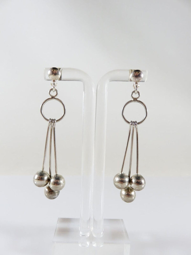 Artisan Modernist Ball & Rod Dangling Earring Set Hand Worked Sterling Silver P product image for Just Stuff I Sell, clear front view, neutral background, original listing photo, optimized descriptive alt text, centered composition variant 3