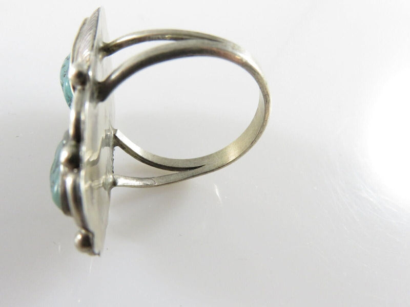Old Pawn Navajo Double Turquoise Scrolling Feather Finger Ring Size 8.75 product image for Just Stuff I Sell, clear front view, neutral background, original listing photo, optimized descriptive alt text, centered composition variant 6