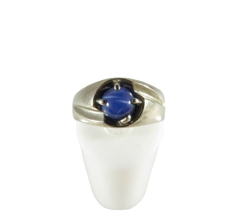 10K White Gold Unisex Round Cabochon Blue Star Sapphire Ring Size 6.75 product image for Just Stuff I Sell, clear front view, neutral background, original listing photo, optimized descriptive alt text, centered composition