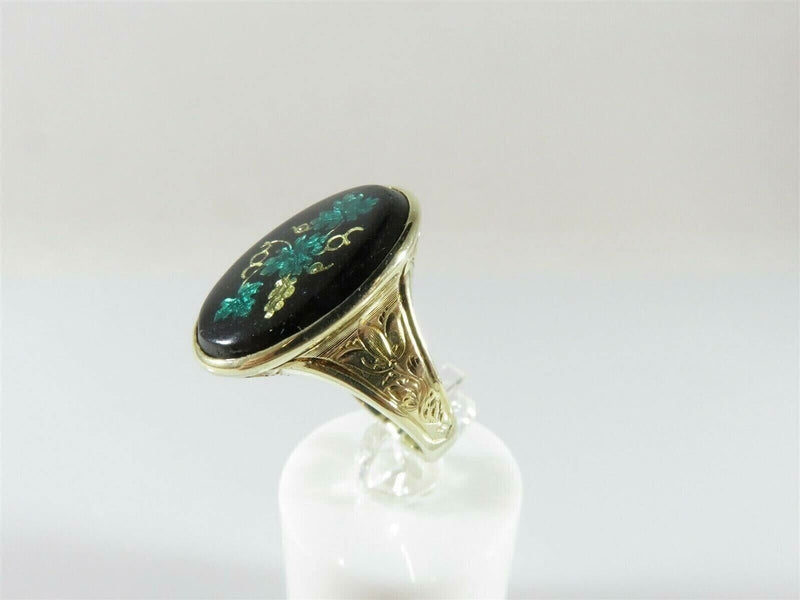 Antique 14K Statement Ring Enameled Leaf Grape Design with Chamfered Band Sz 6 product image for Just Stuff I Sell, clear front view, neutral background, original listing photo, optimized descriptive alt text, centered composition variant 4