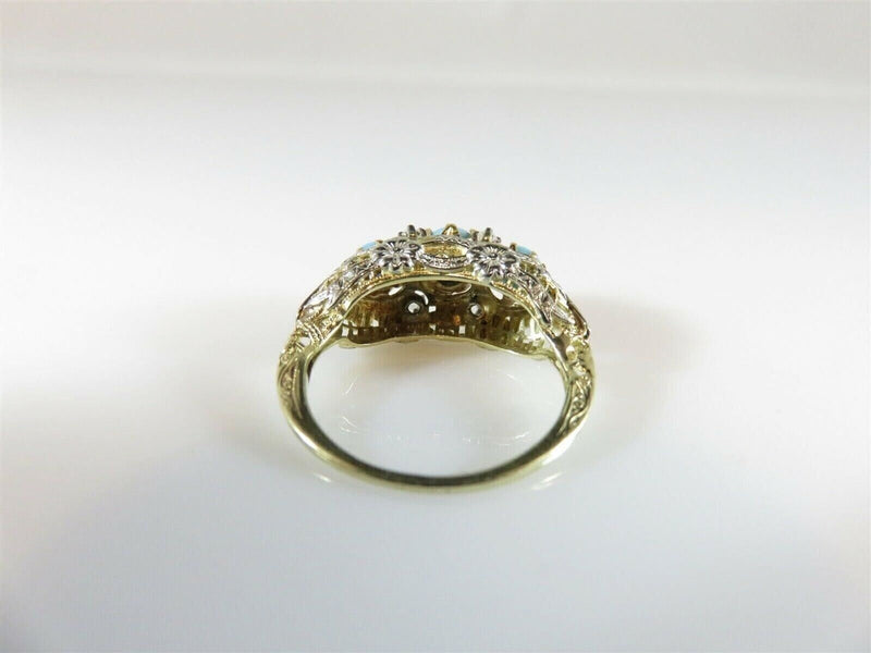 Antique 14K Yellow White Filigree Turquoise Diamond Art Nouveau Ring Size 4.75 product image for Just Stuff I Sell, clear front view, neutral background, original listing photo, optimized descriptive alt text, centered composition variant 10