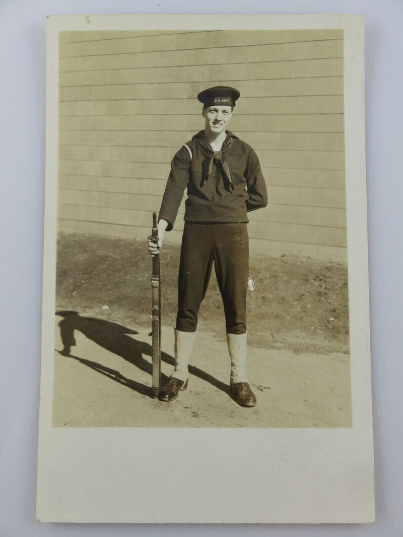 WW1 Era U.S. Navy Soldier With Rifle Photo Postcard Unused Postcard product image for Just Stuff I Sell, clear front view, neutral background, original listing photo, optimized descriptive alt text, centered composition