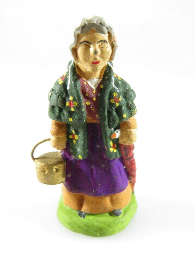Colorful Woman Holding Basket Marcel Carbonel Terra Cotta Clay Figure France