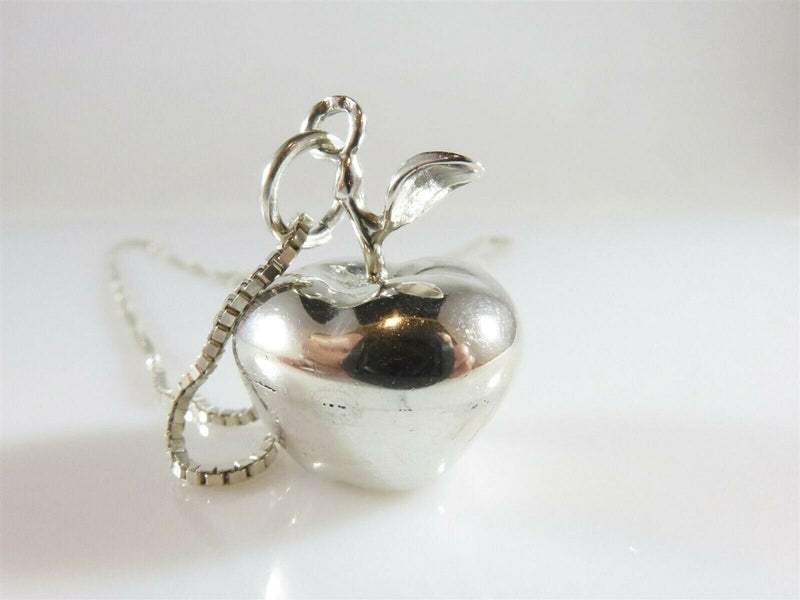 Unusual 3D Apple Pendant with 20" Box Chain Sterling Silver Necklace product image for Just Stuff I Sell, clear front view, neutral background, original listing photo, optimized descriptive alt text, centered composition variant 8