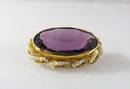Art Nouveau Style 10K Seed Pearl Wrapped Purple Glass Brooch Pin by Marathon