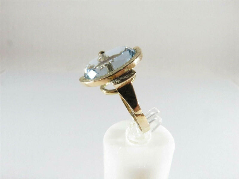 14K Mid Century Celestial Themed Oval Blue Topaz Solitaire Ring Size 6.5 product image for Just Stuff I Sell, clear front view, neutral background, original listing photo, optimized descriptive alt text, centered composition variant 3