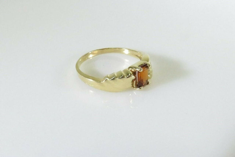 Lovely 14K Yellow Gold and Nice Emerald Cut Citrine Ring w/ Wing Style Band Sz 7 product image for Just Stuff I Sell, clear front view, neutral background, original listing photo, optimized descriptive alt text, centered composition variant 9