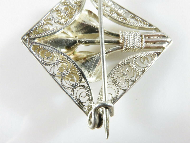 Vintage Diamond Shaped Sterling Silver Pierced Filigree Calla Lily Brooch product image for Just Stuff I Sell, clear front view, neutral background, original listing photo, optimized descriptive alt text, centered composition variant 9