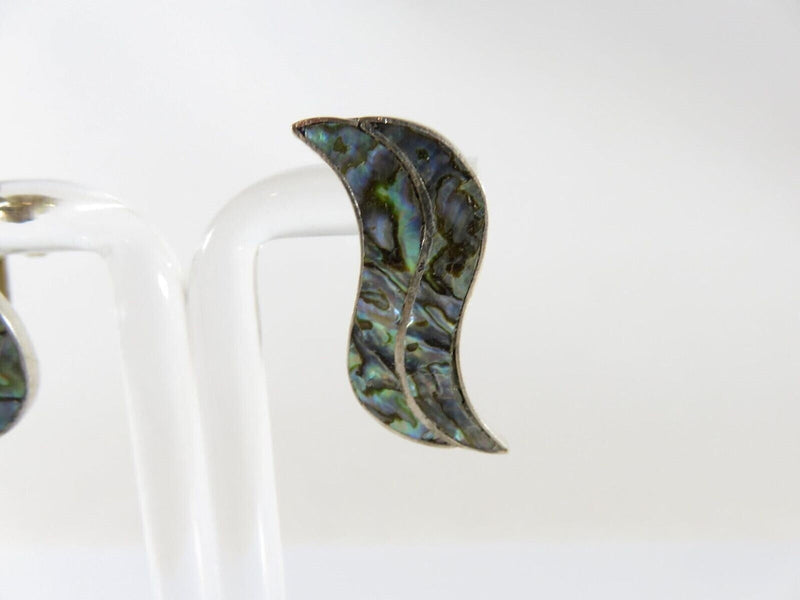 Vintage Modernist Wavy Abalone & Sterling G Taxco Mexico Silver Screw Back Earrings product image for Just Stuff I Sell, clear front view, neutral background, original listing photo, optimized descriptive alt text, centered composition variant 3