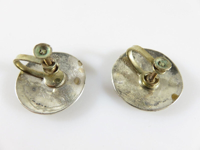 Modernist Round Free Form inlaid Abalone & Sterling NA Taxco Mexico Screw Back Earrings product image for Just Stuff I Sell, clear front view, neutral background, original listing photo, optimized descriptive alt text, centered composition variant 4