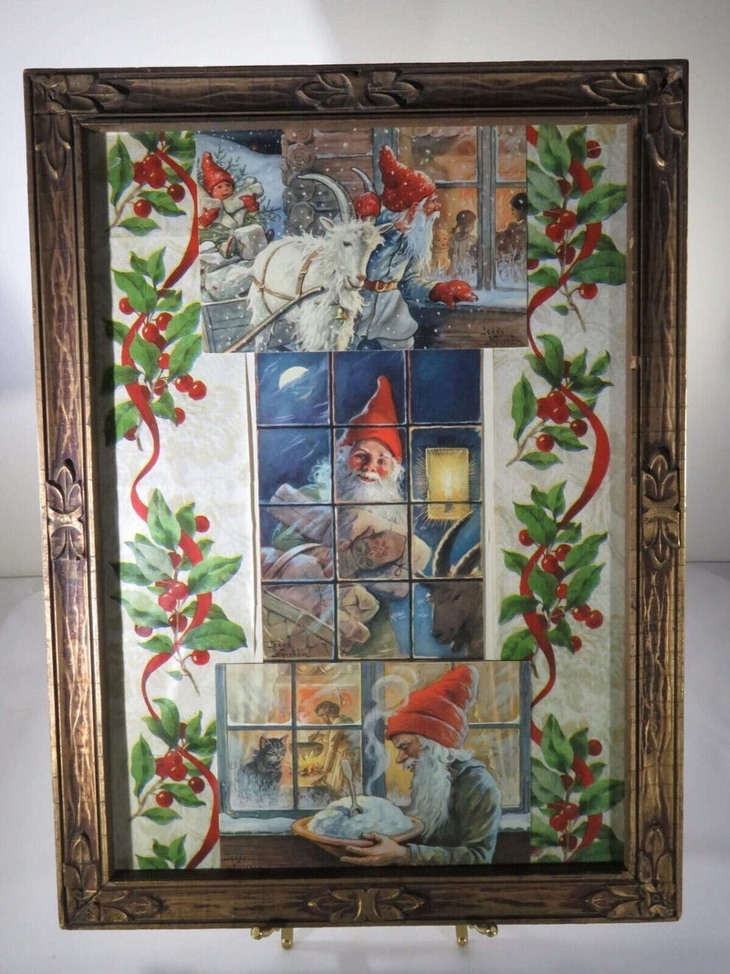 Antique 15.75 x 11.75 Framed Collage of 3 Jenny Nystrom Christmas Postcards Wrap product image for Just Stuff I Sell, clear front view, neutral background, original listing photo, optimized descriptive alt text, centered composition variant 6