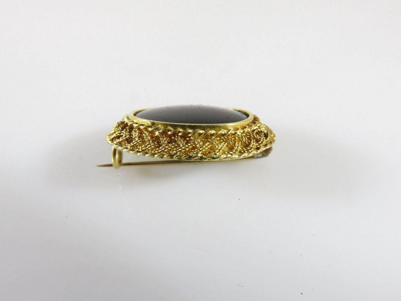 Antique 18K Yellow Gold Bezel Set Oval Onyx Pin C Clasp 21.33mm x 18.02mm product image for Just Stuff I Sell, clear front view, neutral background, original listing photo, optimized descriptive alt text, centered composition variant 4