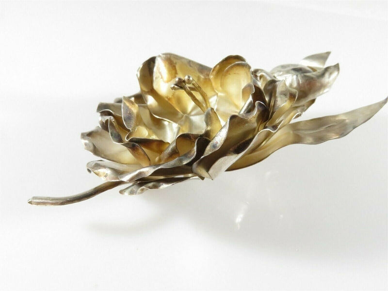Vintage Taxco Mexico .999 Silver Flower Brooch Made of Silver Sheets 4" x 2 1/4" product image for Just Stuff I Sell, clear front view, neutral background, original listing photo, optimized descriptive alt text, centered composition variant 5