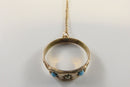 Victorian Child Hand Chain 9K Ring Turquoise Seed Pearl Gold-Filled Bracelet