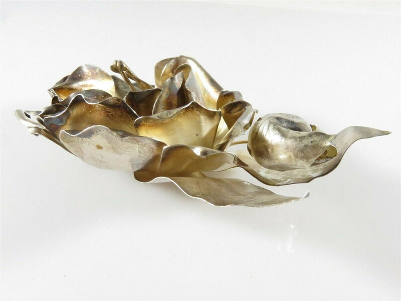 Vintage Taxco Mexico .999 Silver Flower Brooch Made of Silver Sheets 4" x 2 1/4" product image for Just Stuff I Sell, clear front view, neutral background, original listing photo, optimized descriptive alt text, centered composition variant 6