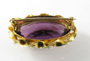 Art Nouveau Style 10K Seed Pearl Wrapped Purple Glass Brooch Pin by Marathon