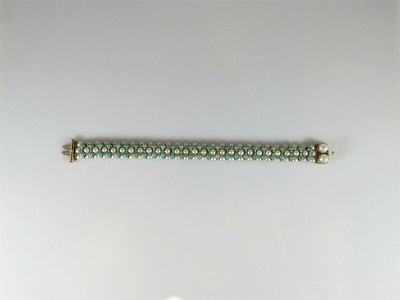 Beautiful 83 Pearl 52 Turquoise 7" TL Bracelet 14K Yellow Gold Setting 33.4 Gram product image for Just Stuff I Sell, clear front view, neutral background, original listing photo, optimized descriptive alt text, centered composition variant 4