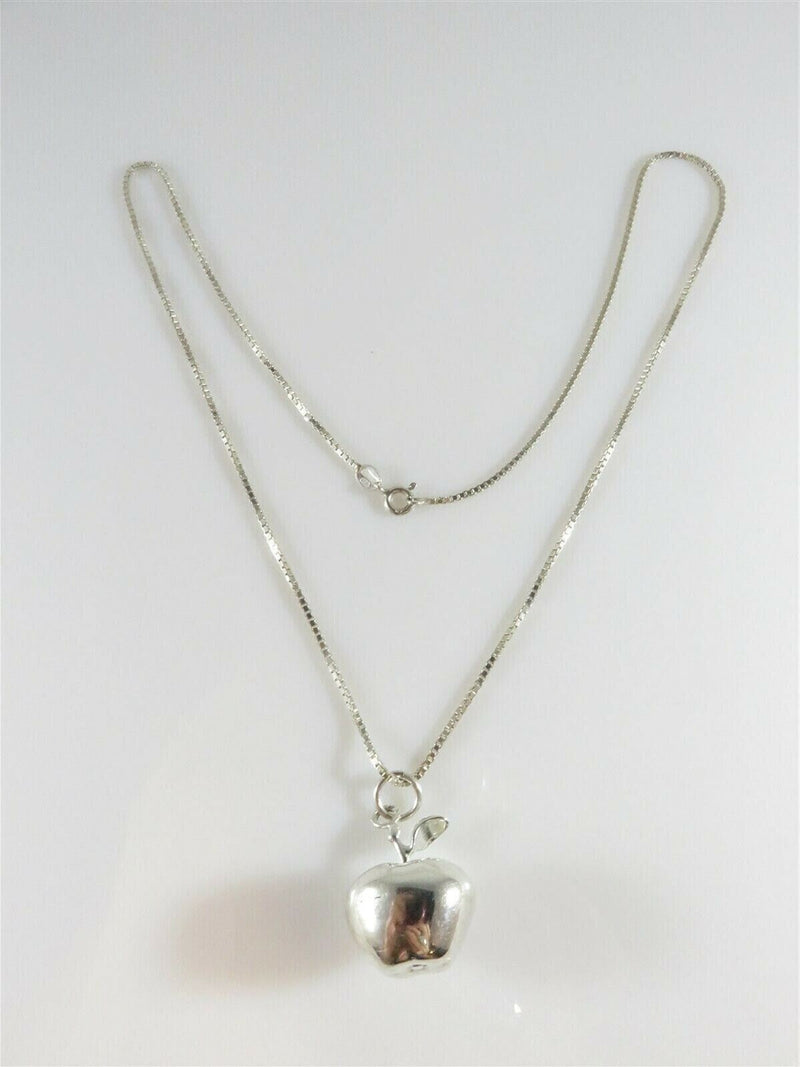 Unusual 3D Apple Pendant with 20" Box Chain Sterling Silver Necklace product image for Just Stuff I Sell, clear front view, neutral background, original listing photo, optimized descriptive alt text, centered composition variant 2