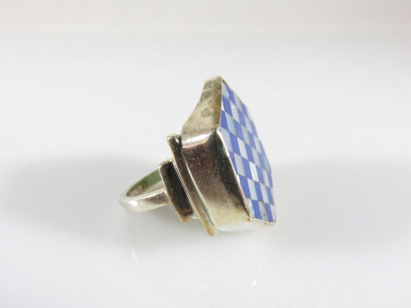 Artisan The Queen's Gambit Style Mother of Pearl Lapis Lazuli Inlaid Chess Ring product image for Just Stuff I Sell, clear front view, neutral background, original listing photo, optimized descriptive alt text, centered composition variant 3