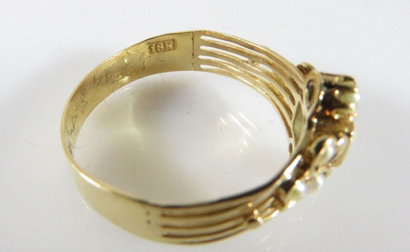 Victorian 18K Yellow Gold Three-Leaf Clover Seed Pearl Ring Size 8