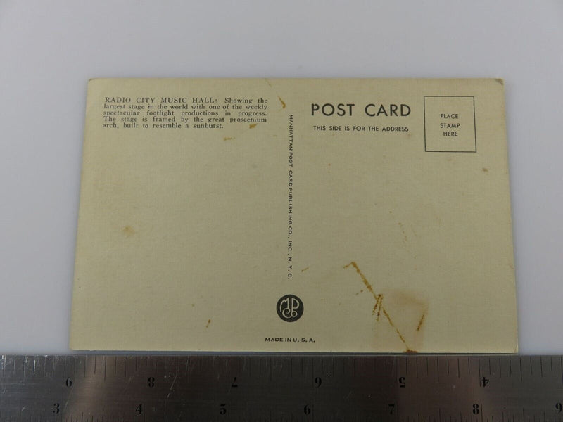 Radio City Music Hall Manhattan Post Card Publishing Circa 1940's Unused Linen P product image for Just Stuff I Sell, clear front view, neutral background, original listing photo, optimized descriptive alt text, centered composition variant 3