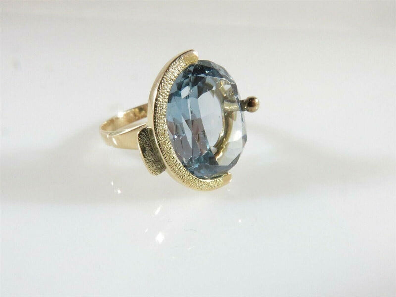 14K Mid Century Celestial Themed Oval Blue Topaz Solitaire Ring Size 6.5 product image for Just Stuff I Sell, clear front view, neutral background, original listing photo, optimized descriptive alt text, centered composition variant 9
