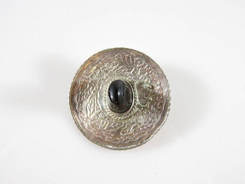 Fancy Sombrero Pin Brooch Sterling Silver & Onyx 925 Marked JE Hat Floral Design product image for Just Stuff I Sell, clear front view, neutral background, original listing photo, optimized descriptive alt text, centered composition variant 3