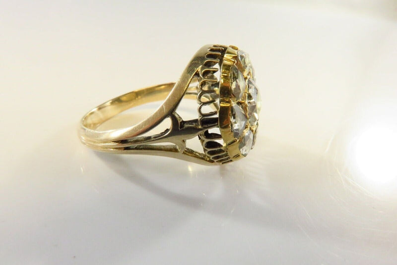 Victorian Round Rose Cut Diamond Cluster Statement Ring Unisex Size 10